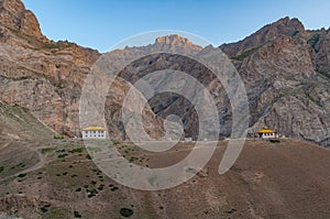 Small monastery under the mountains in Ladakh, India photo