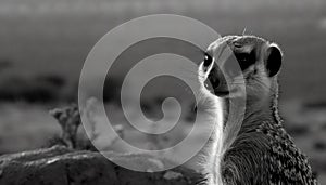 Small mongoose staring with alertness at camera generated by AI