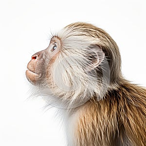 Small Monkey Portrait In Blue Sky: A Stunning And Realistic Artwork