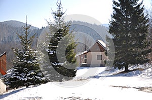 Small mountain house in the Croatian village during winter season