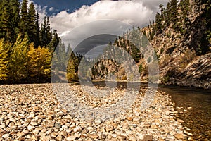 Small mountain river in the fall