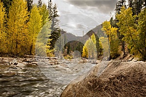 Small mountain river in the fall