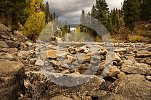 Small mountain river in the fall