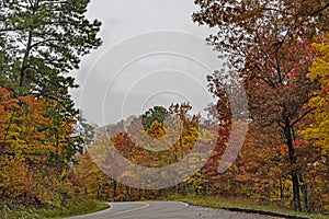 A small mountain road in the Smoky MOuntains in fall.