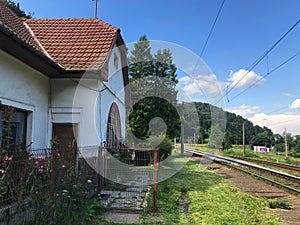 A small mountain station in a summer landscape, Timisu de Jos, Brasov, Romania