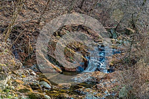 Small mountain stream waterfall