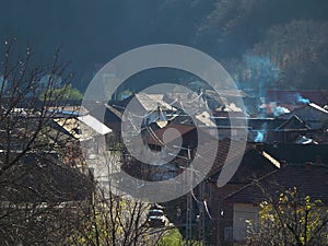 A small mountain village in a autumn start