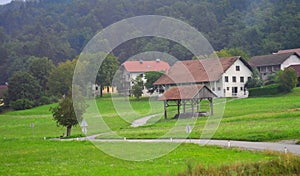 Small mountain village houses Slovenia Europe