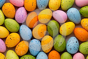 Small multicolored Easter eggs. Spring background.