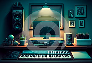 Small Music Production Home Studio with Midi Keyboard, Generative AI