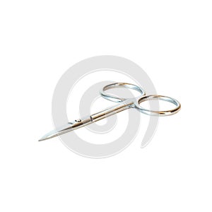 Small nail scissors with metal handle on white background
