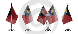 Small national flags of the Antigua and Barbuda on a white background