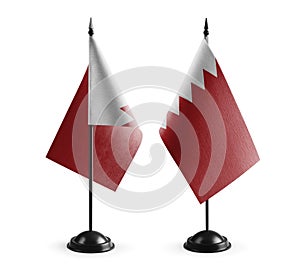 Small national flags of the Bahrain on a white background