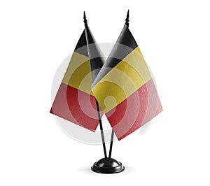 Small national flags of the Belgium on a white background