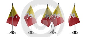 Small national flags of the Bhutan on a white background