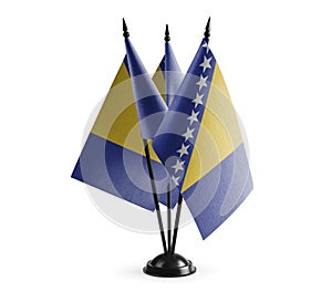 Small national flags of the Bosnia and Herzegovina on a white background