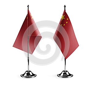 Small national flags of the China on a white background