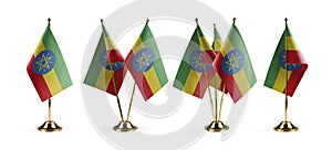 Small national flags of the Ethiopia on a white background