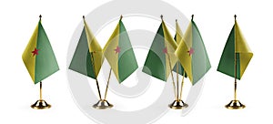 Small national flags of the French Guiana on a white background