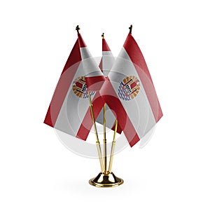 Small national flags of the French Polynesia on a white background