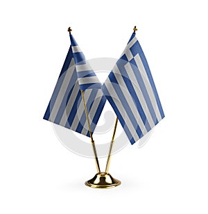 Small national flags of the Greece on a white background