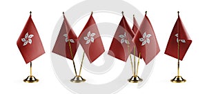 Small national flags of the Hong Kong on a white background