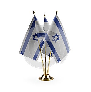 Small national flags of the Israel on a white background