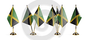 Small national flags of the Jamaica on a white background