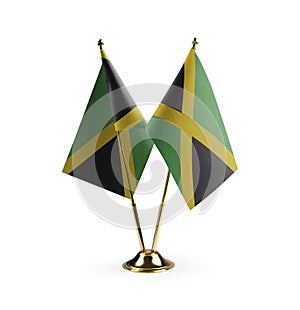 Small national flags of the Jamaica on a white background