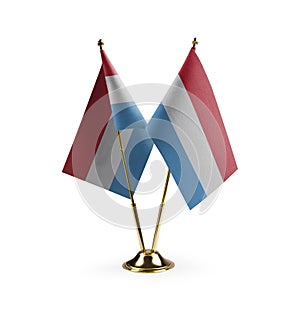 Small national flags of the Luxembourg on a white background