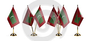 Small national flags of the Maldives on a white background