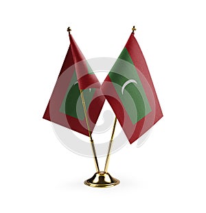 Small national flags of the Maldives on a white background