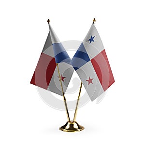 Small national flags of the Panama on a white background