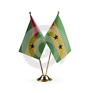 Small national flags of the Sao Tome and Principe on a white background