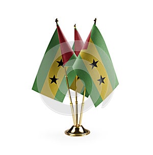 Small national flags of the Sao Tome and Principe on a white background