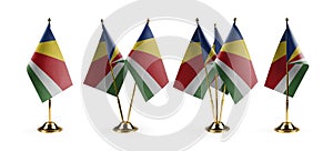 Small national flags of the Seychelles on a white background