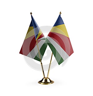 Small national flags of the Seychelles on a white background