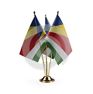 Small national flags of the Seychelles on a white background