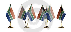 Small national flags of the South Africa on a white background