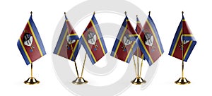 Small national flags of the Swaziland on a white background