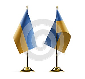 Small national flags of the Ukraine on a white background