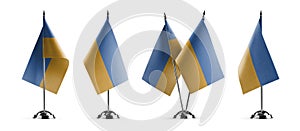 Small national flags of the Ukraine on a white background