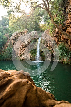 Small natural Waterfall Pego do inferno in Tavira at the Algarve Portugal