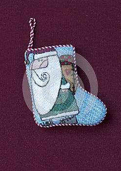 Small needlepoint Santa Christmas stocking