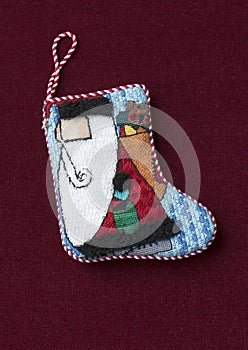 Small needlepoint Santa Christmas stocking