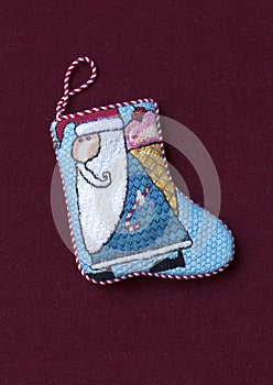 Small needlepoint Santa Christmas stocking photo