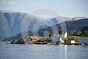 Small norwegian village on hardangerfjord photo