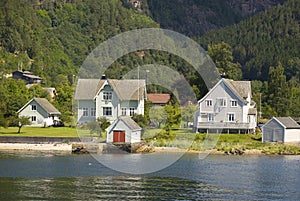 Small norwegian village on hardangerfjord photo