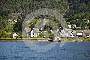 Small norwegian village on hardangerfjord photo