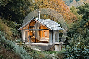 A small off-grid cabin surrounded by nature.